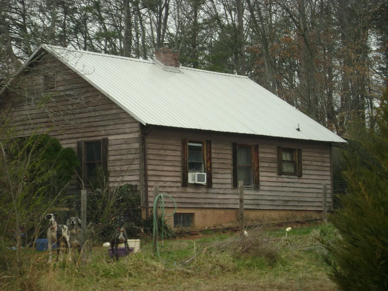 White metal roof on an old wood sided farmhouse, from a Metal Roof Installation job in Belle